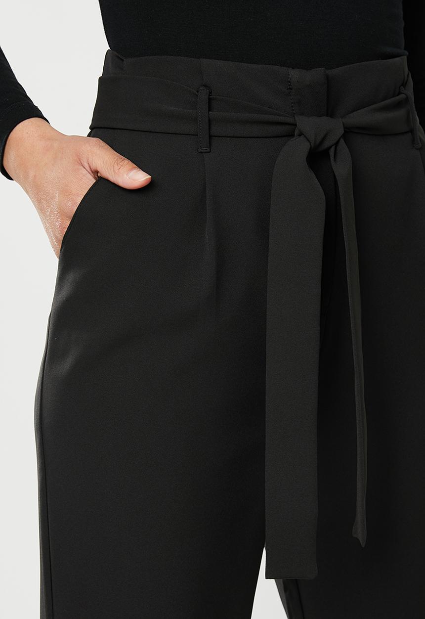 edit - Paperbag tapered pants - Black