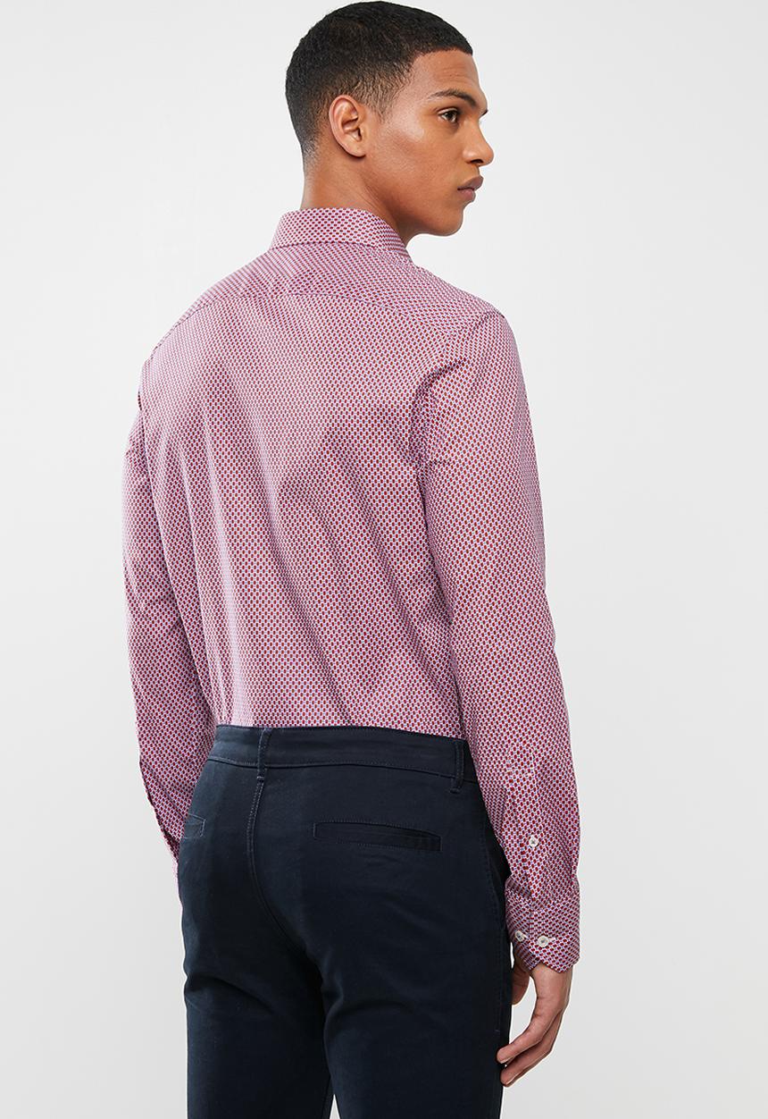 POLO - Mens James signature pattern long sleeve shirt - red & blue 