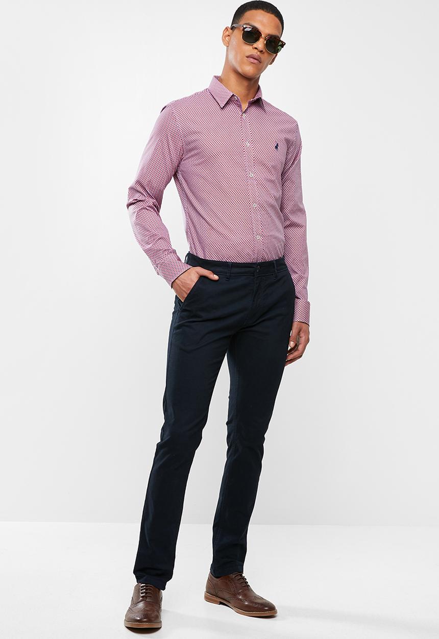 POLO - Mens James signature pattern long sleeve shirt - red & blue 