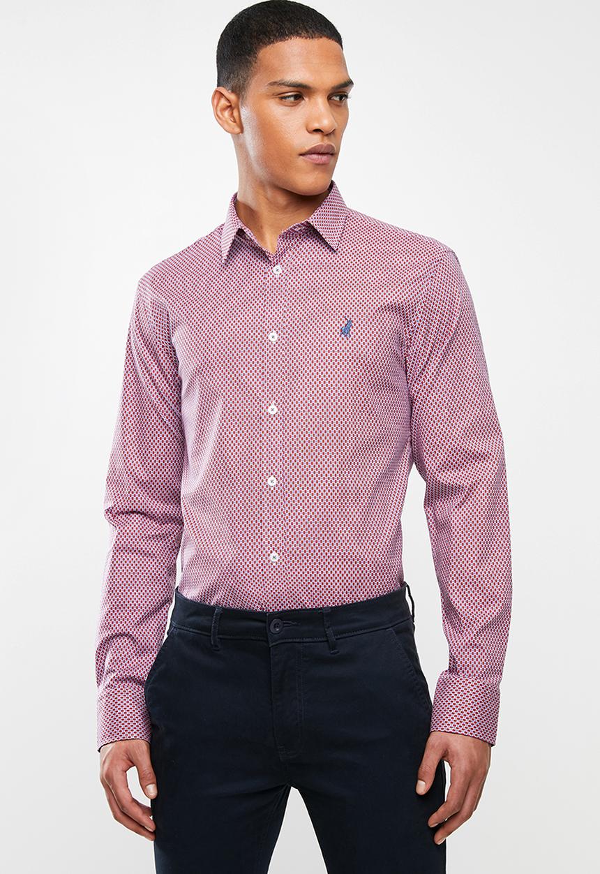 POLO - Mens James signature pattern long sleeve shirt - red & blue 