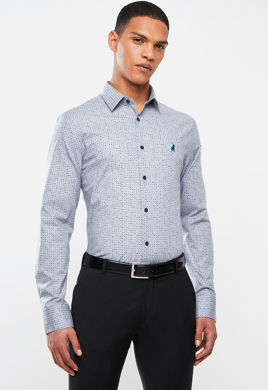 POLO - Mens Wyatt signature print long sleeve shirt - blue & green
