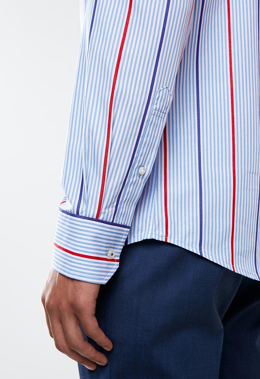 POLO - Mens Reece signature stripe long sleeve shirt-  blue & red 