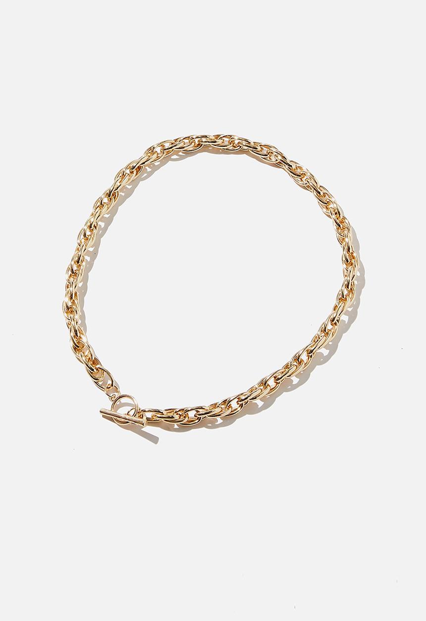 Rubi - Chunky rope chain fob treasures necklace  - gold