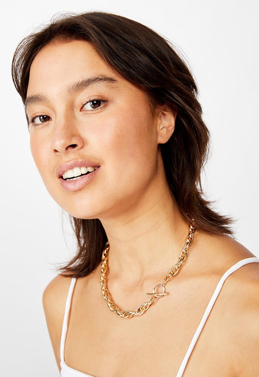 Rubi - Chunky rope chain fob treasures necklace  - gold