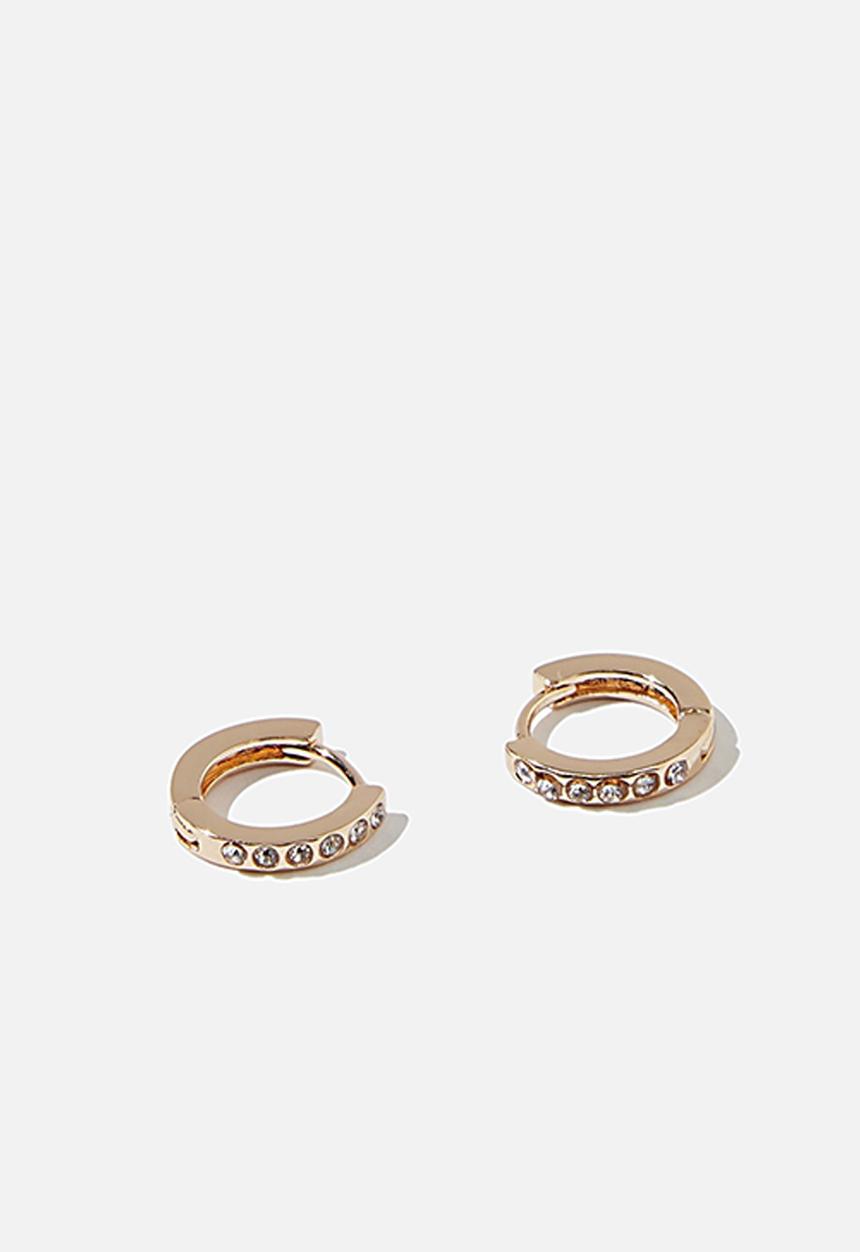 Rubi - Ear party huggie hoops  - gold diamante