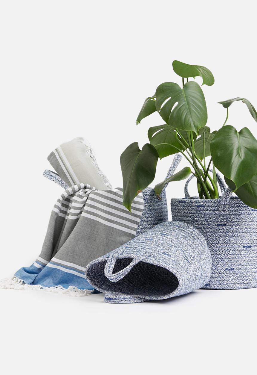 Sixth Floor - Cotton rope basket set of 3 - blue