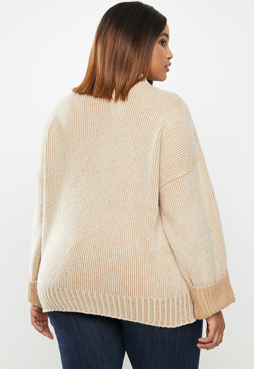 edit Plus - Ribbed balloon boxy knit - neutral