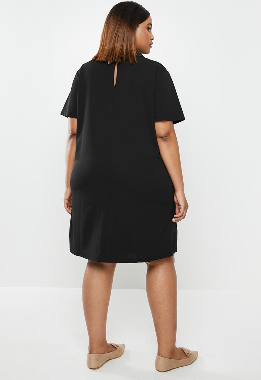 edit Plus - Flute collar shift dress - black