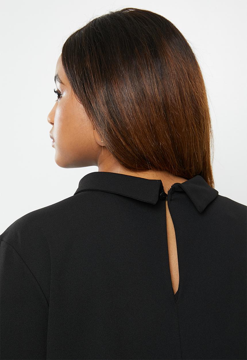 edit Plus - Flute collar shift dress - black