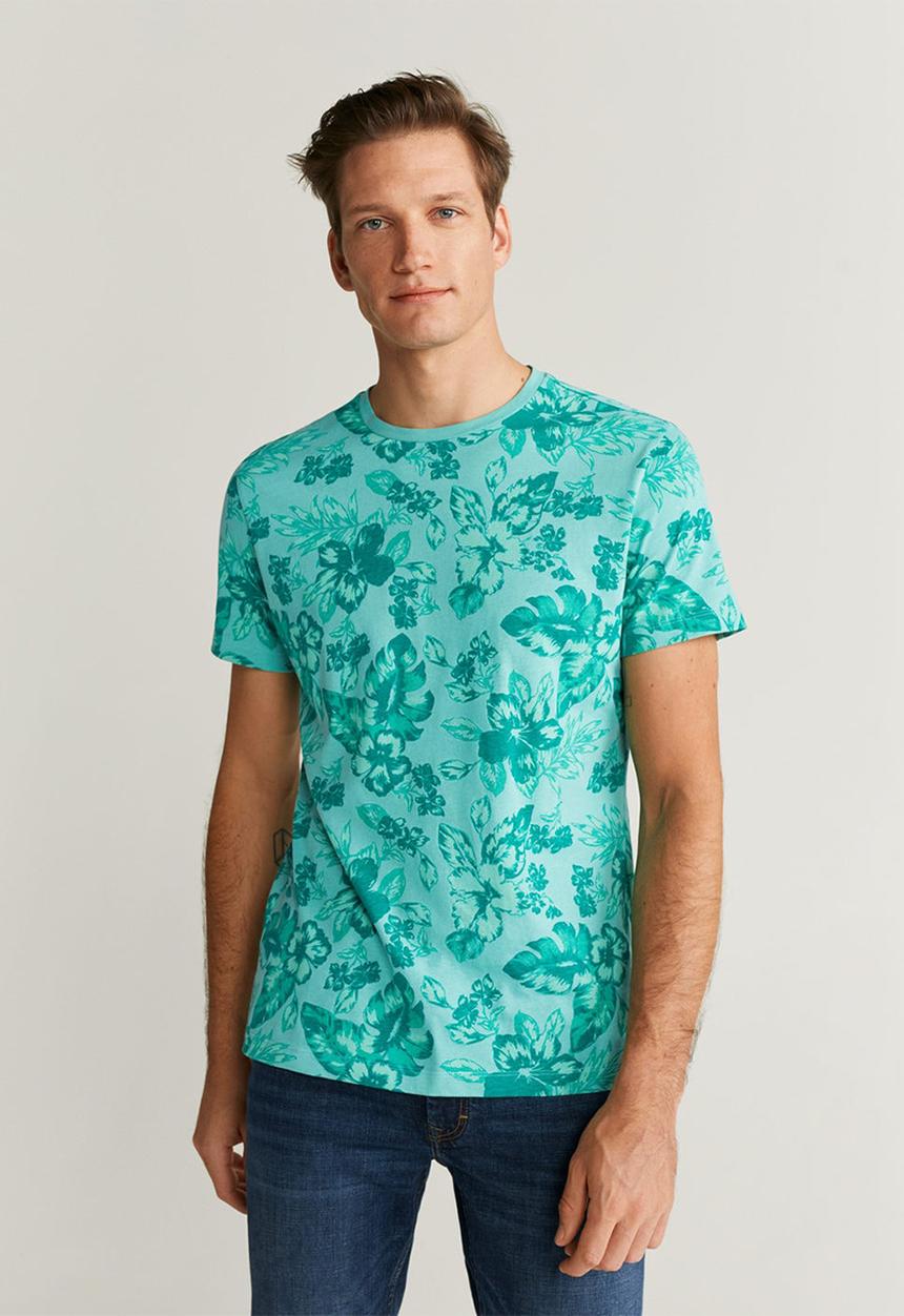 MANGO - Flower T-shirt - teal