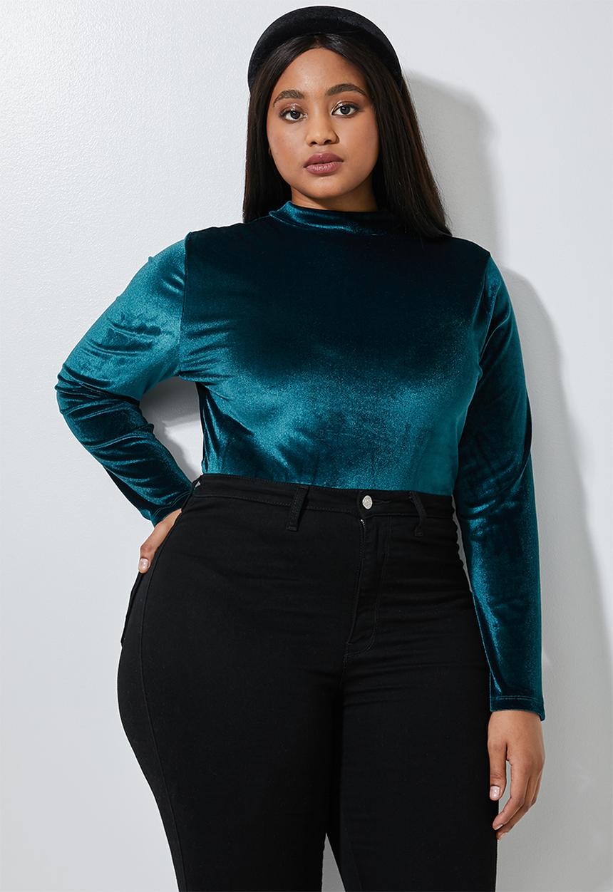Superbalist - Velour funnel neck bodysuit(plus) - teal