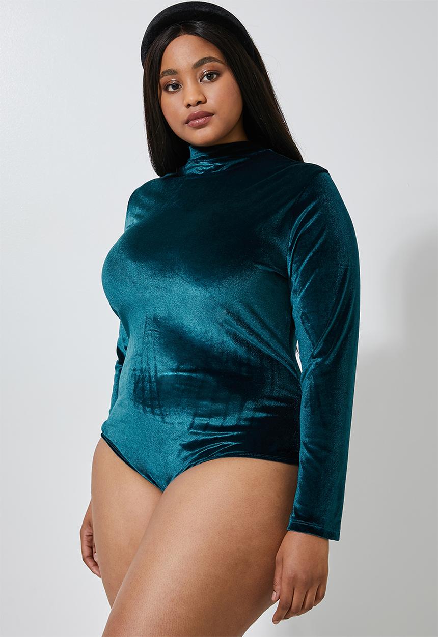 Superbalist - Velour funnel neck bodysuit(plus) - teal