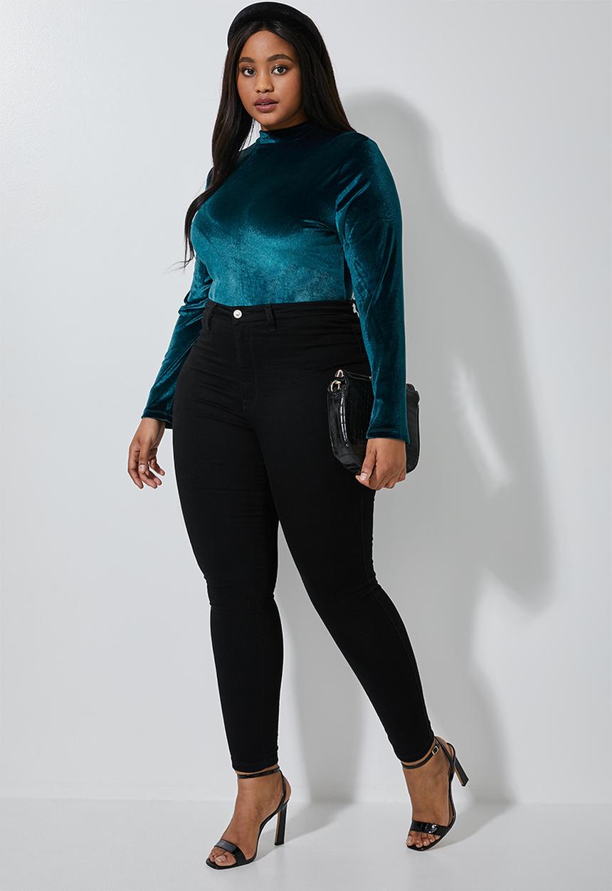 Superbalist - Velour funnel neck bodysuit(plus) - teal