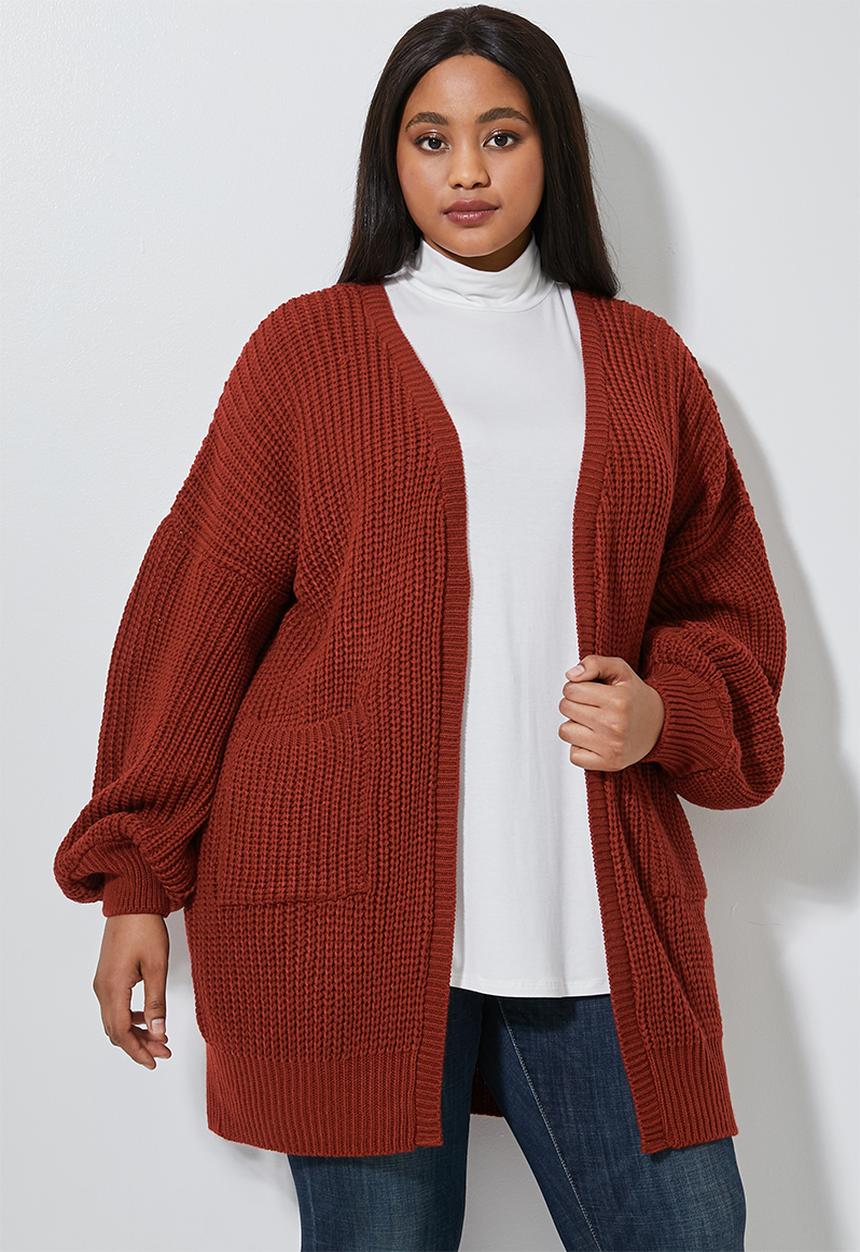 Superbalist - Dropped shoulder ropped knit cardi - brick