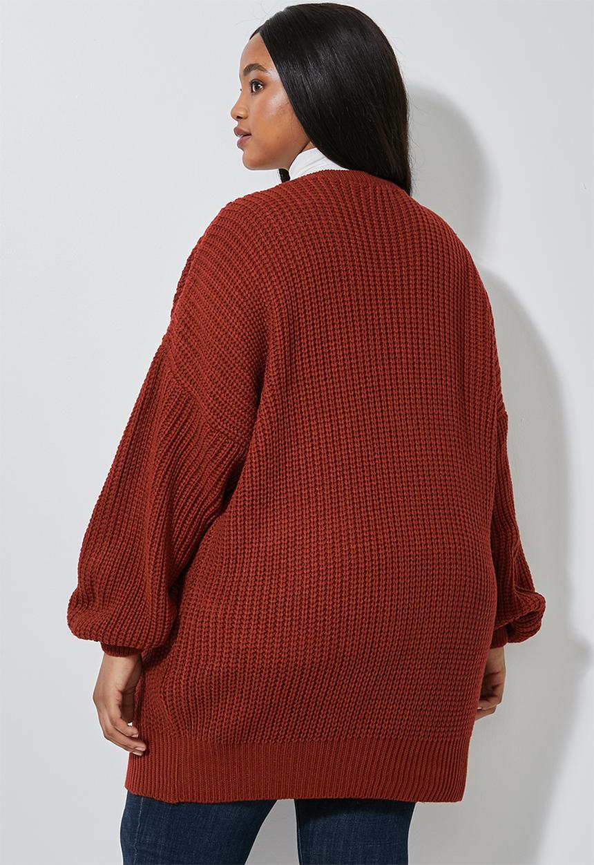 Superbalist - Dropped shoulder ropped knit cardi - brick