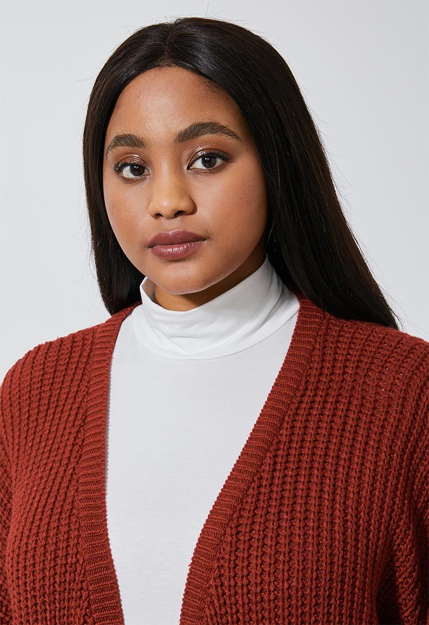 Superbalist - Dropped shoulder ropped knit cardi - brick