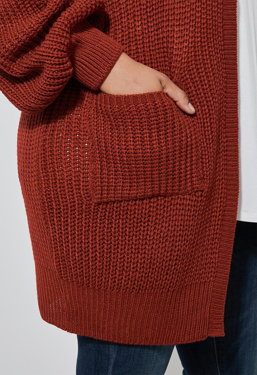 Superbalist - Dropped shoulder ropped knit cardi - brick