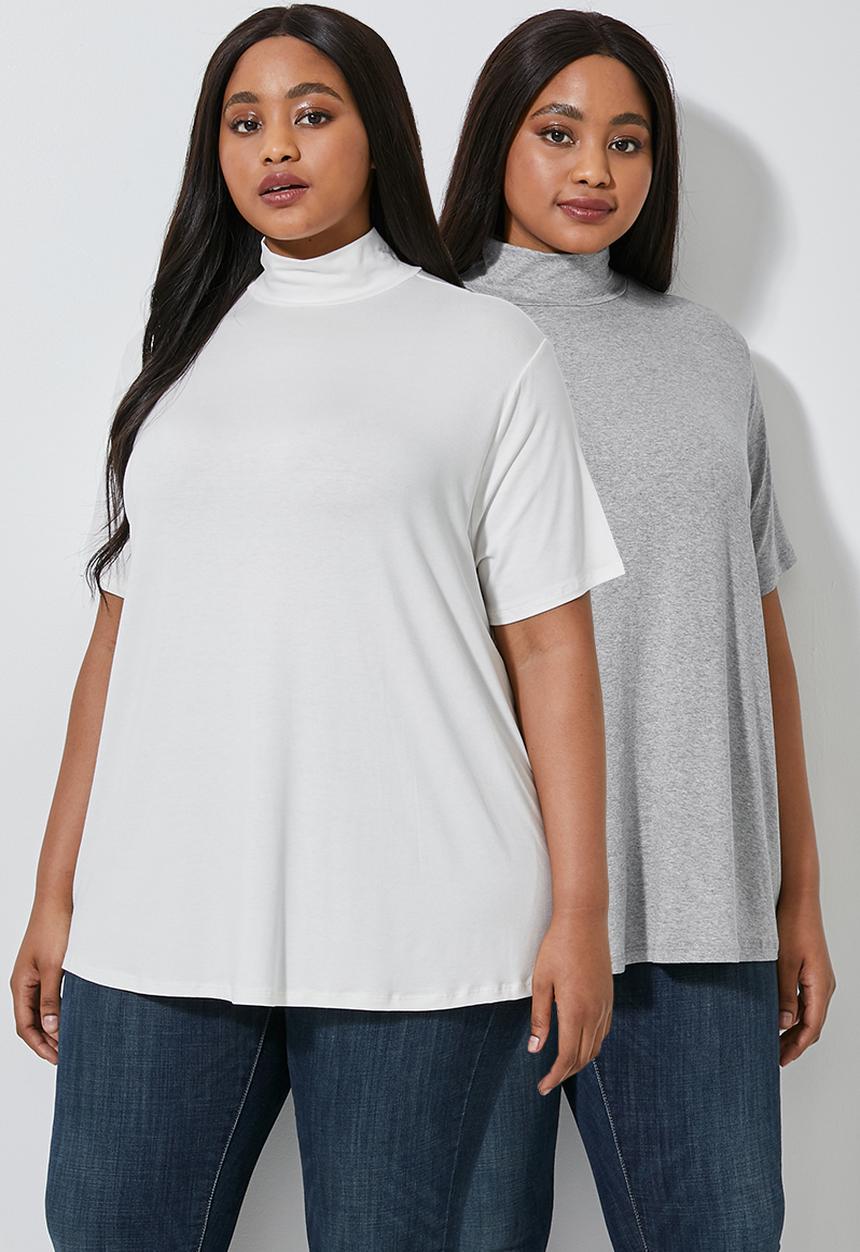 Superbalist - 2 pack funnel neck swing tees - grey & white 