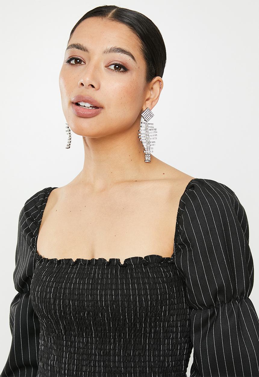Glamorous - Puff sleeve stripe mini - black & white