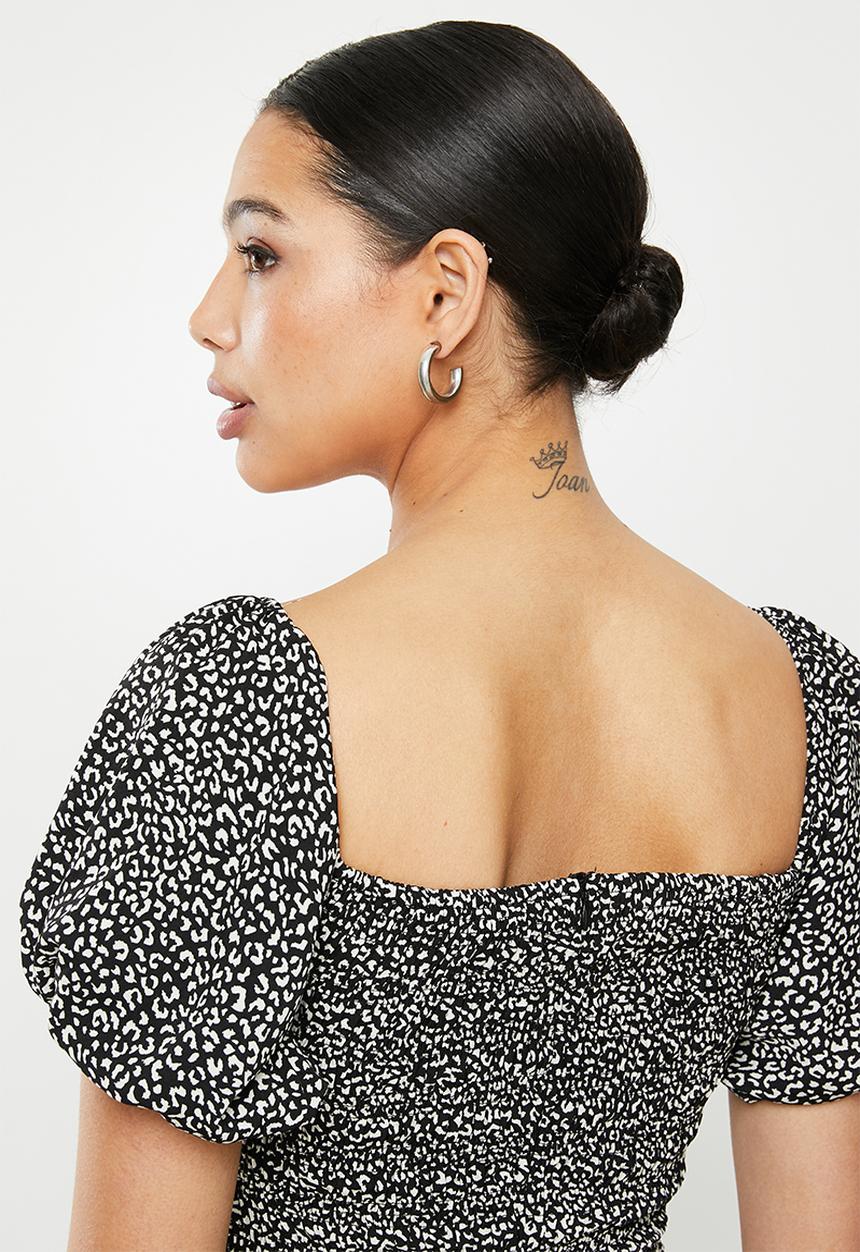 Glamorous - Mini mono puff sleeve leopard dress - black & white