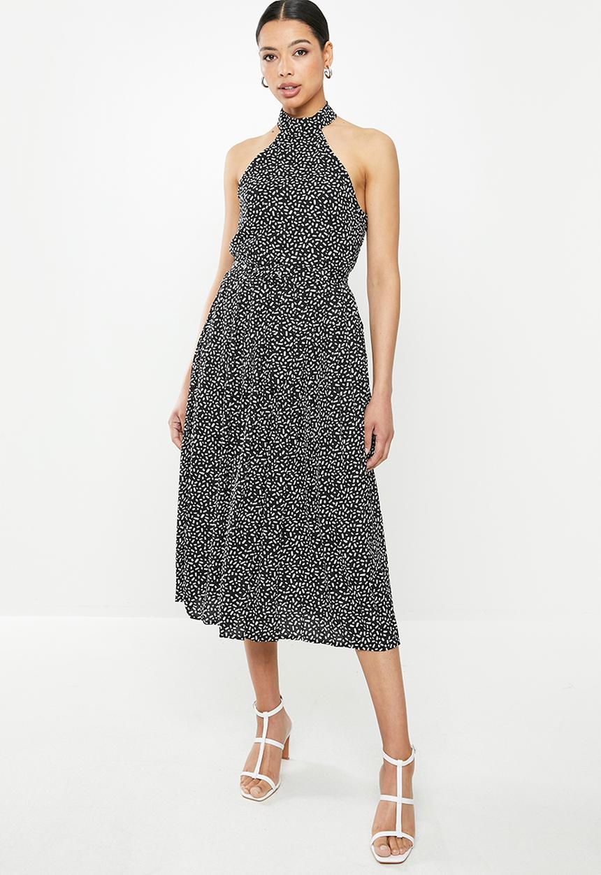 Glamorous - Geo print halter neck midi - black & white