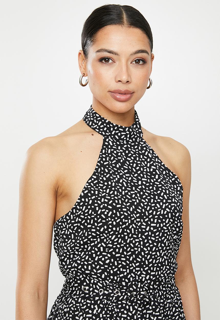 Glamorous - Geo print halter neck midi - black & white