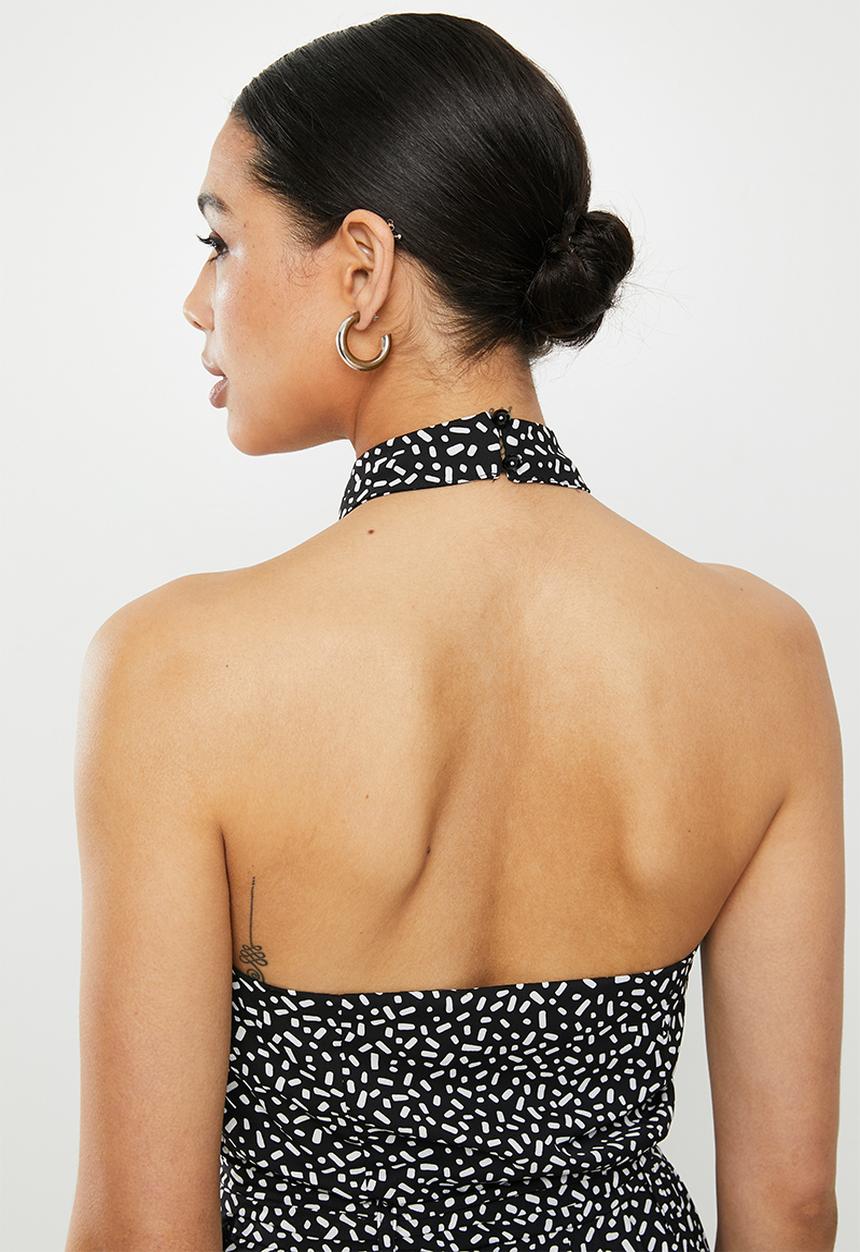 Glamorous - Geo print halter neck midi - black & white
