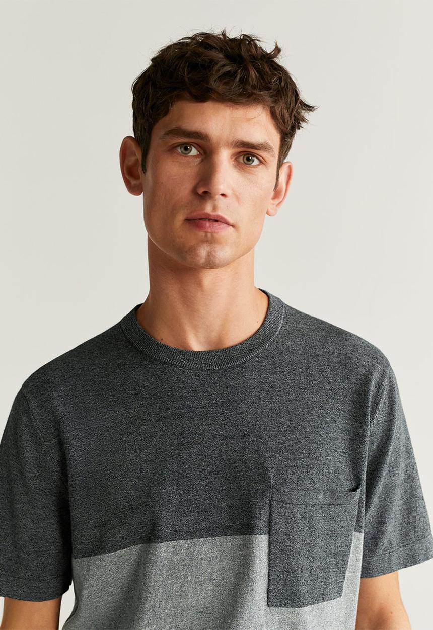 MANGO - Cotton linen-blend knit t-shirt  pastel grey
