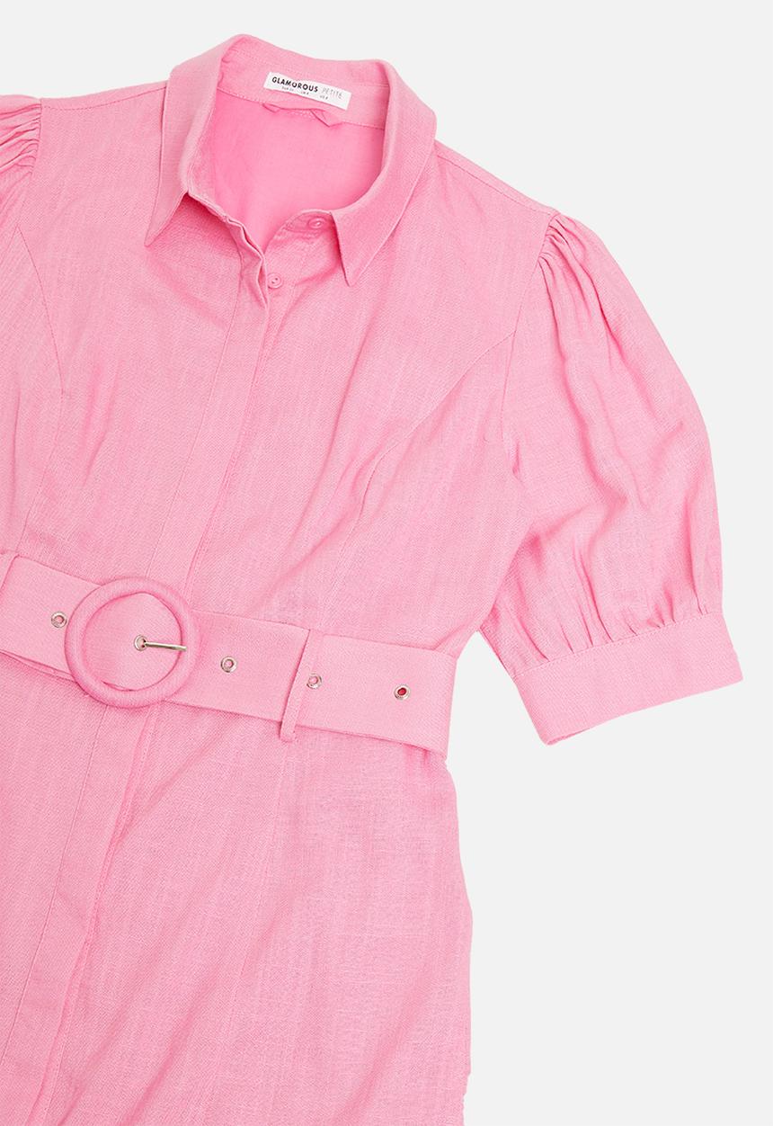 Glamorous - Petite belted mini shirt dress - pink