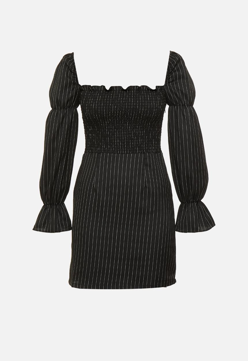 Glamorous - Petite puff sleeve stripe mini - black & white