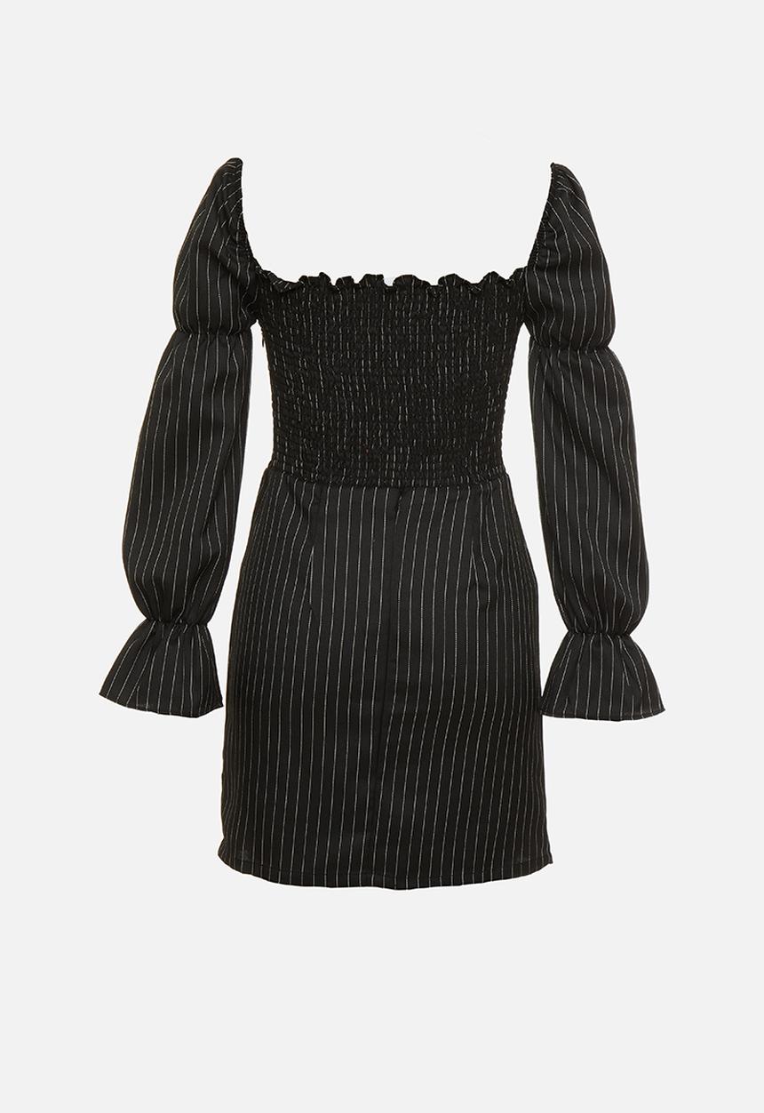 Glamorous - Petite puff sleeve stripe mini - black & white