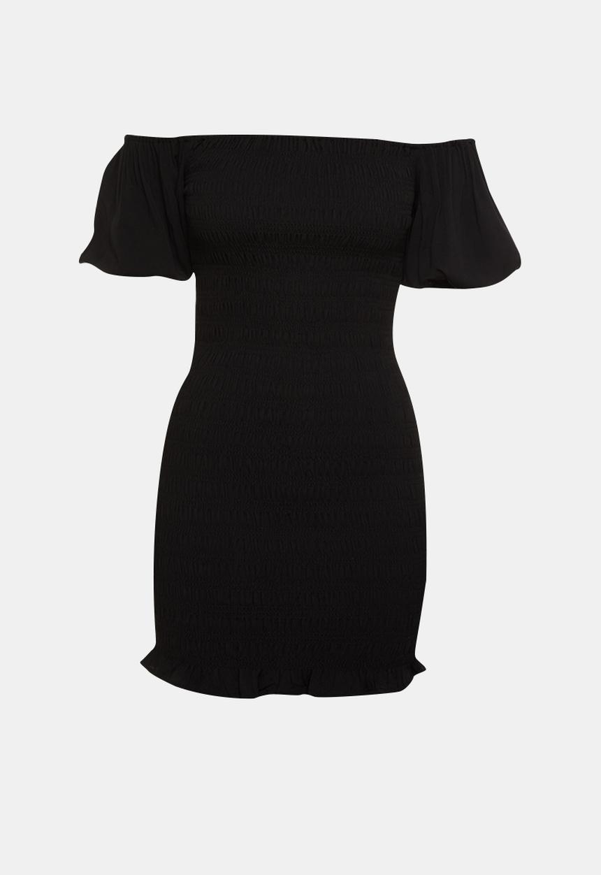 Glamorous - Petite mini mono puff sleeve dress - black