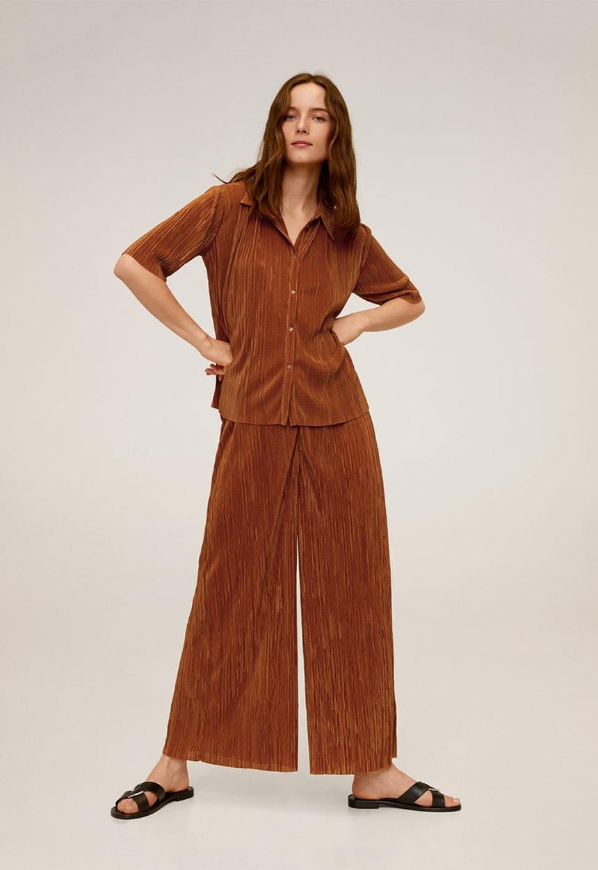 MANGO - Trousers pleated culotte trousers - brown
