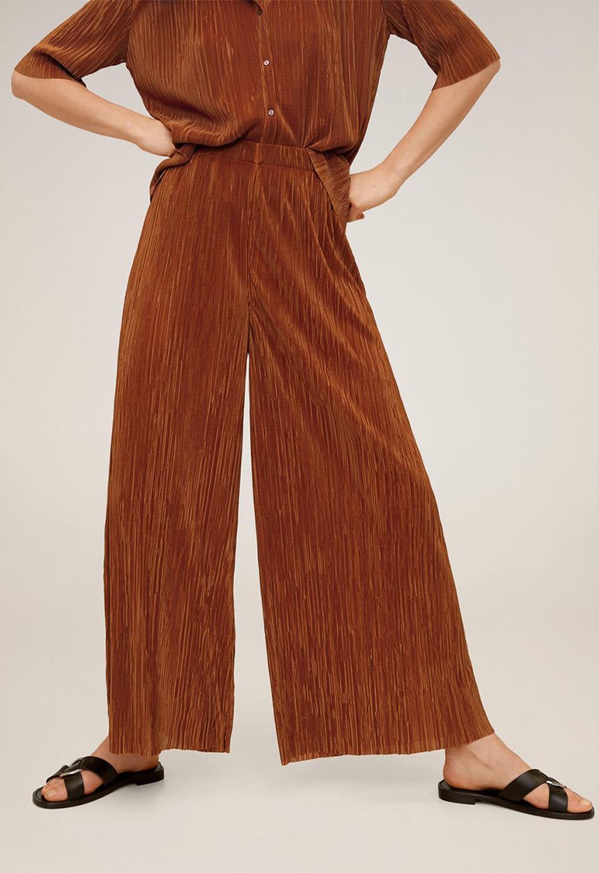 MANGO - Trousers pleated culotte trousers - brown