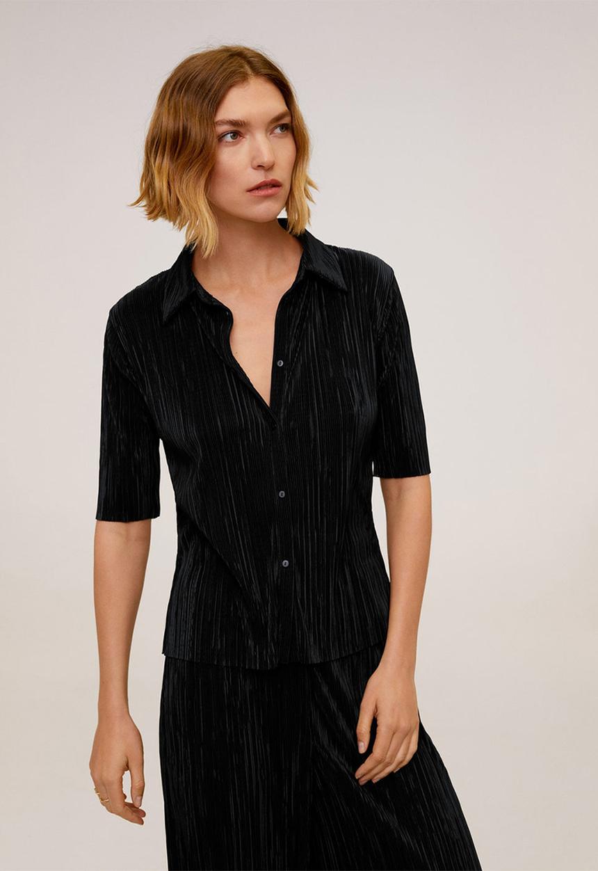 MANGO - Trousers pleated culotte trousers - black