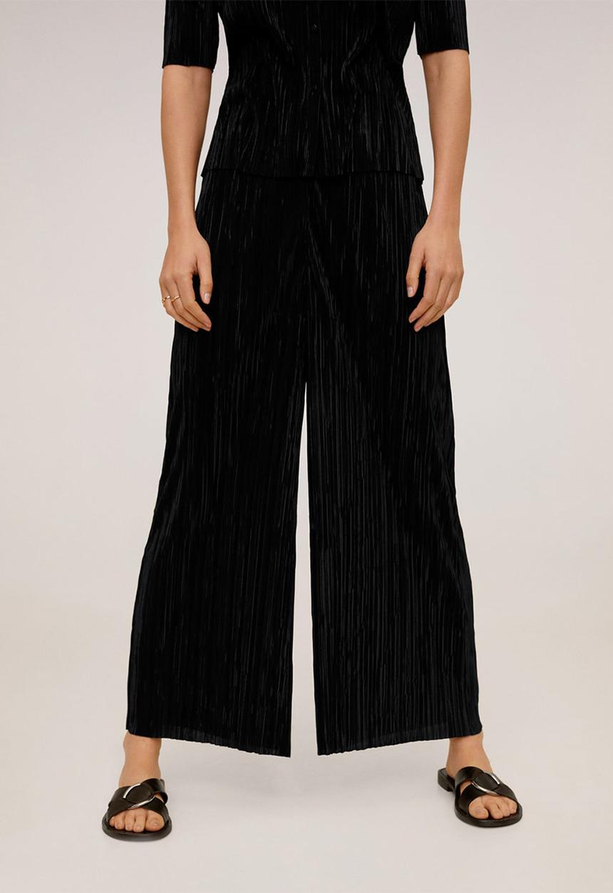 MANGO - Trousers pleated culotte trousers - black