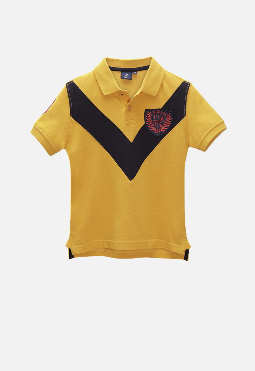 POLO - Boys Justin cut & sew numerical short sleeve golfer - yellow