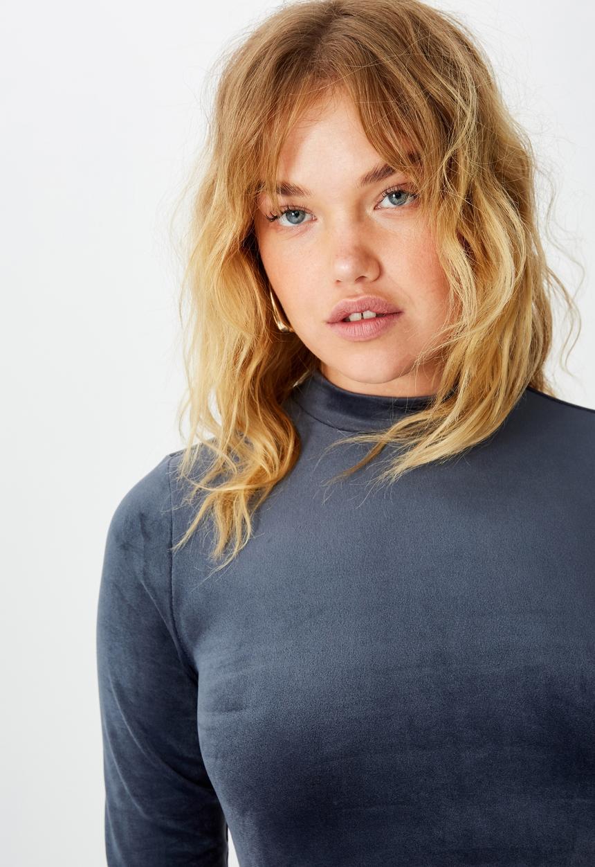 Factorie - Long sleeve velvet top - midnight blue
