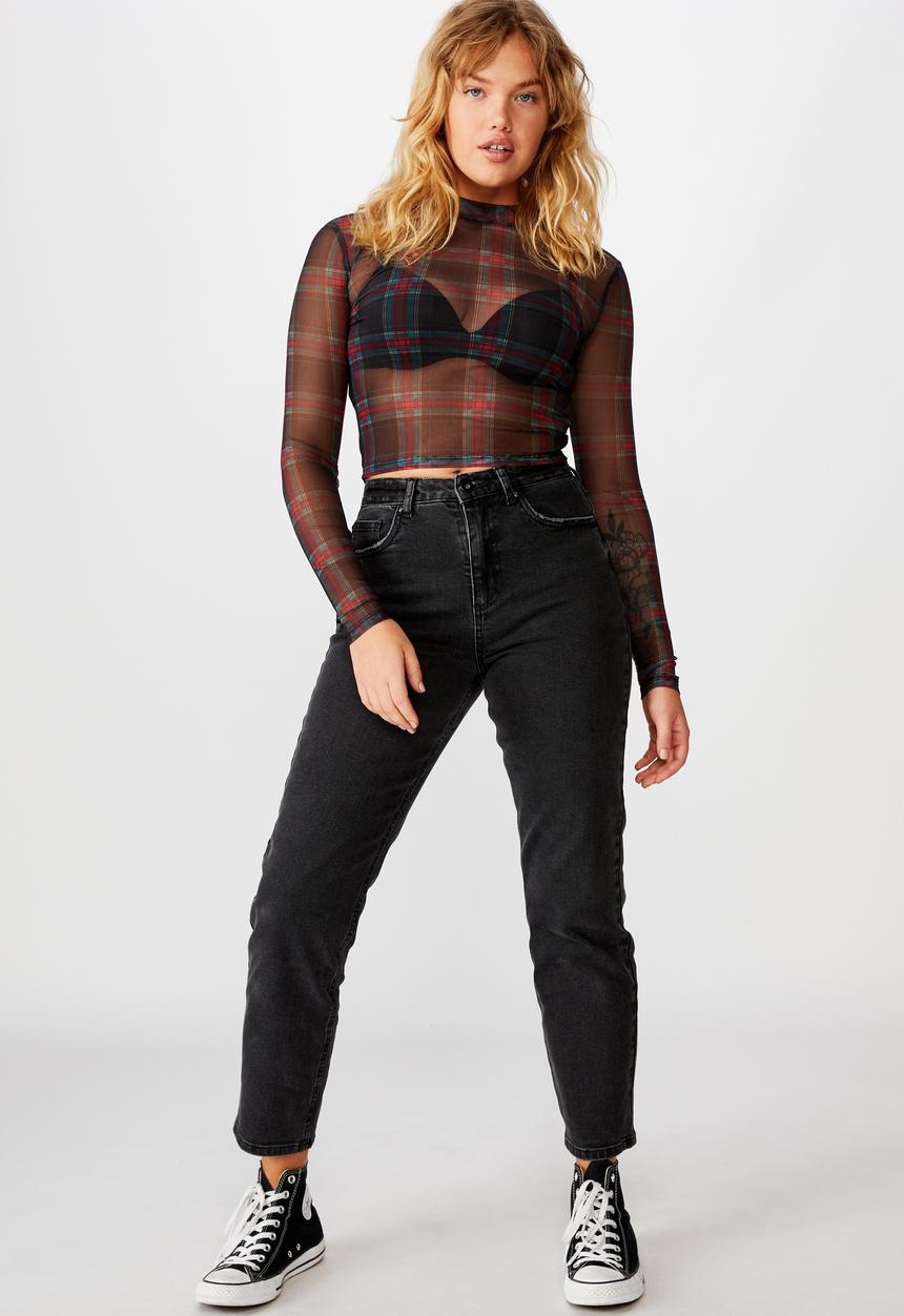 Factorie - Mesh long sleeve funnel neck - red & black