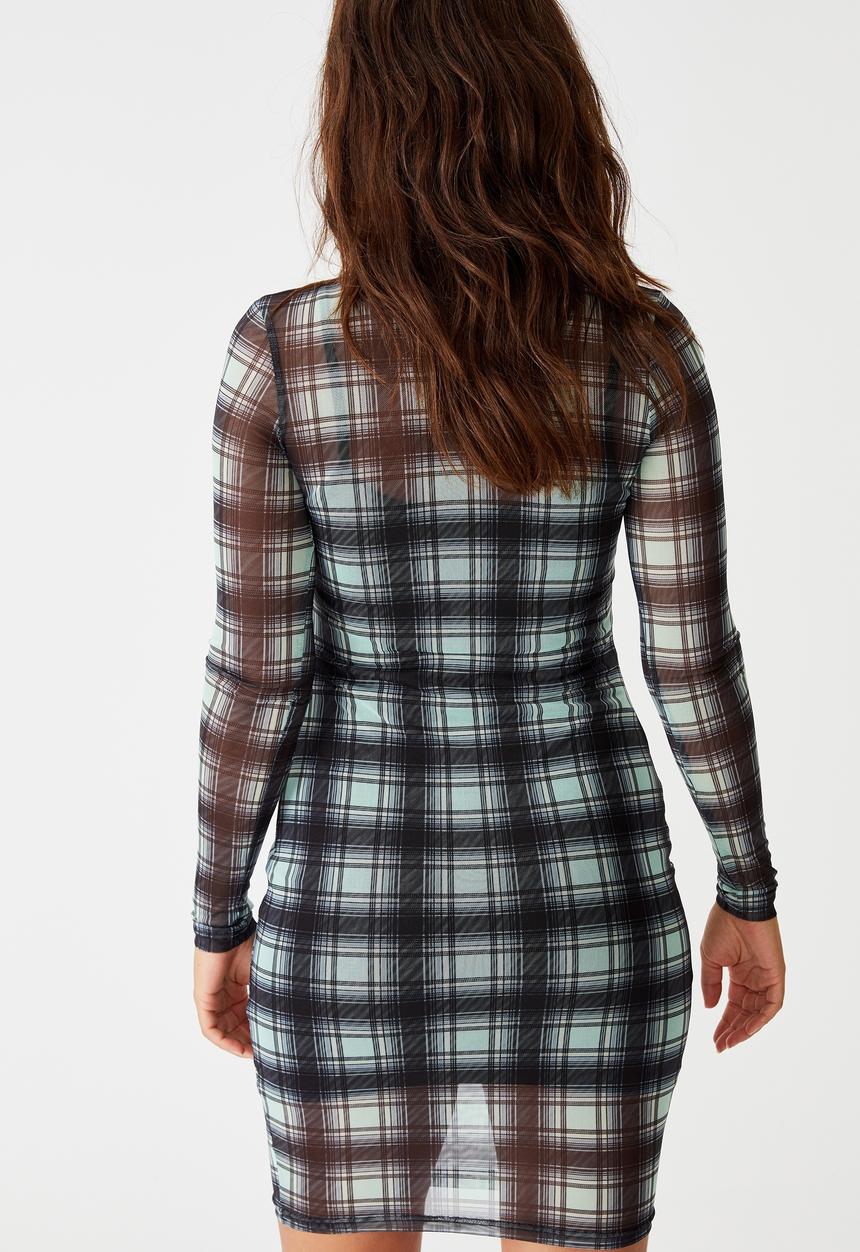 Factorie - Mesh long sleeve funnel neck dress - misty jade 