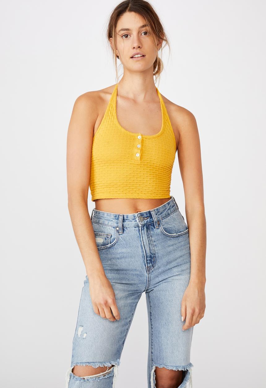 Cotton On - Penn halter tank - mango jacquard