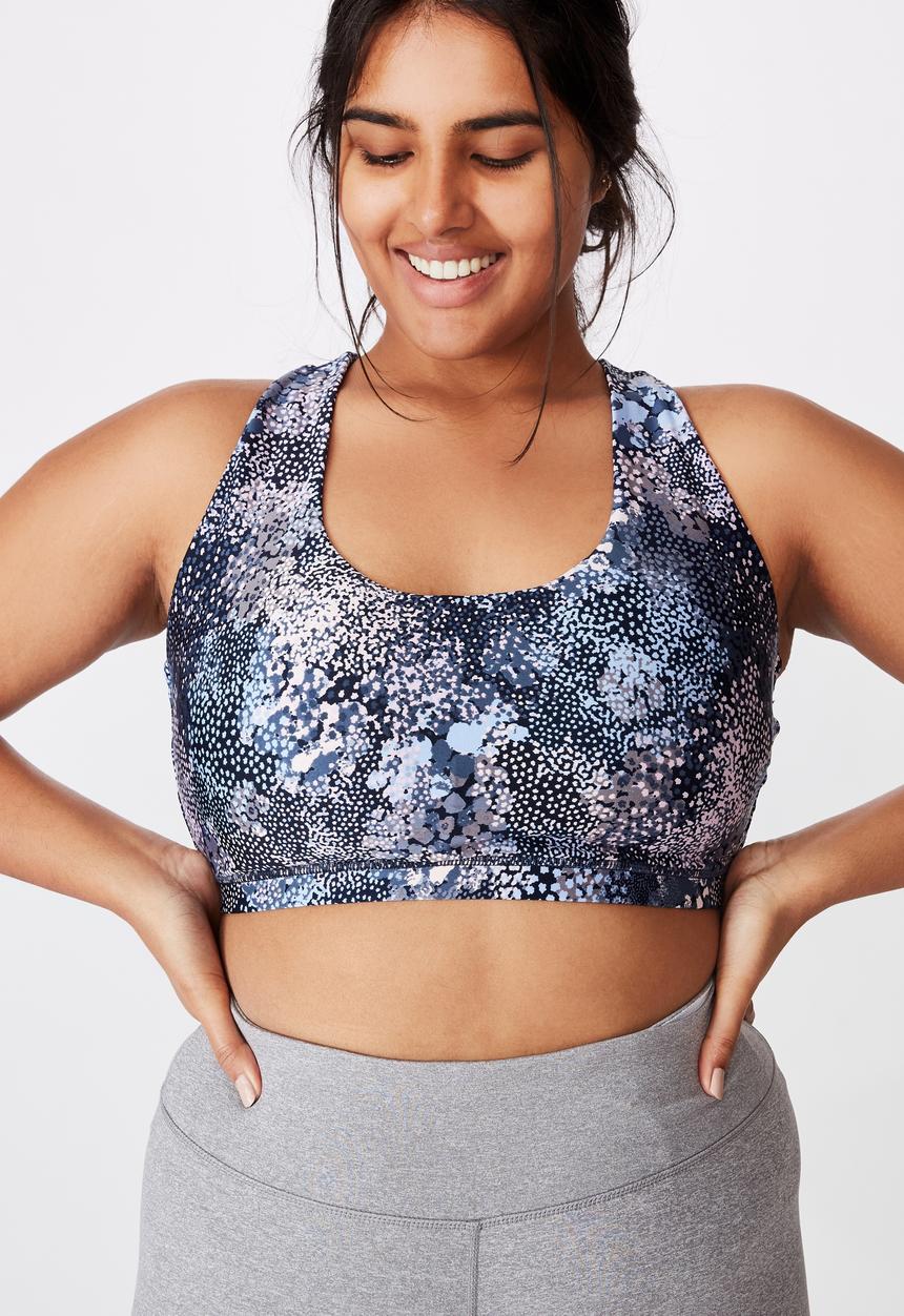 Cotton On - Curve strappy sports crop - navy spray ditsy