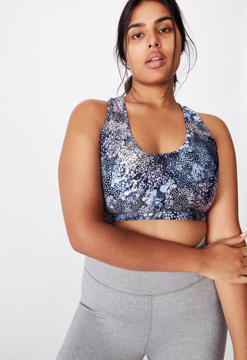 Cotton On - Curve strappy sports crop - navy spray ditsy
