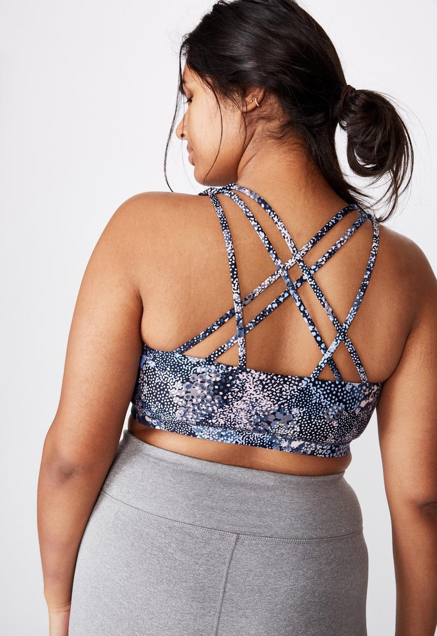 Cotton On - Curve strappy sports crop - navy spray ditsy