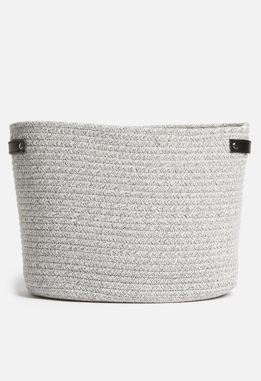 Sixth Floor - Cotton rope storage basket with pu handles - grey 