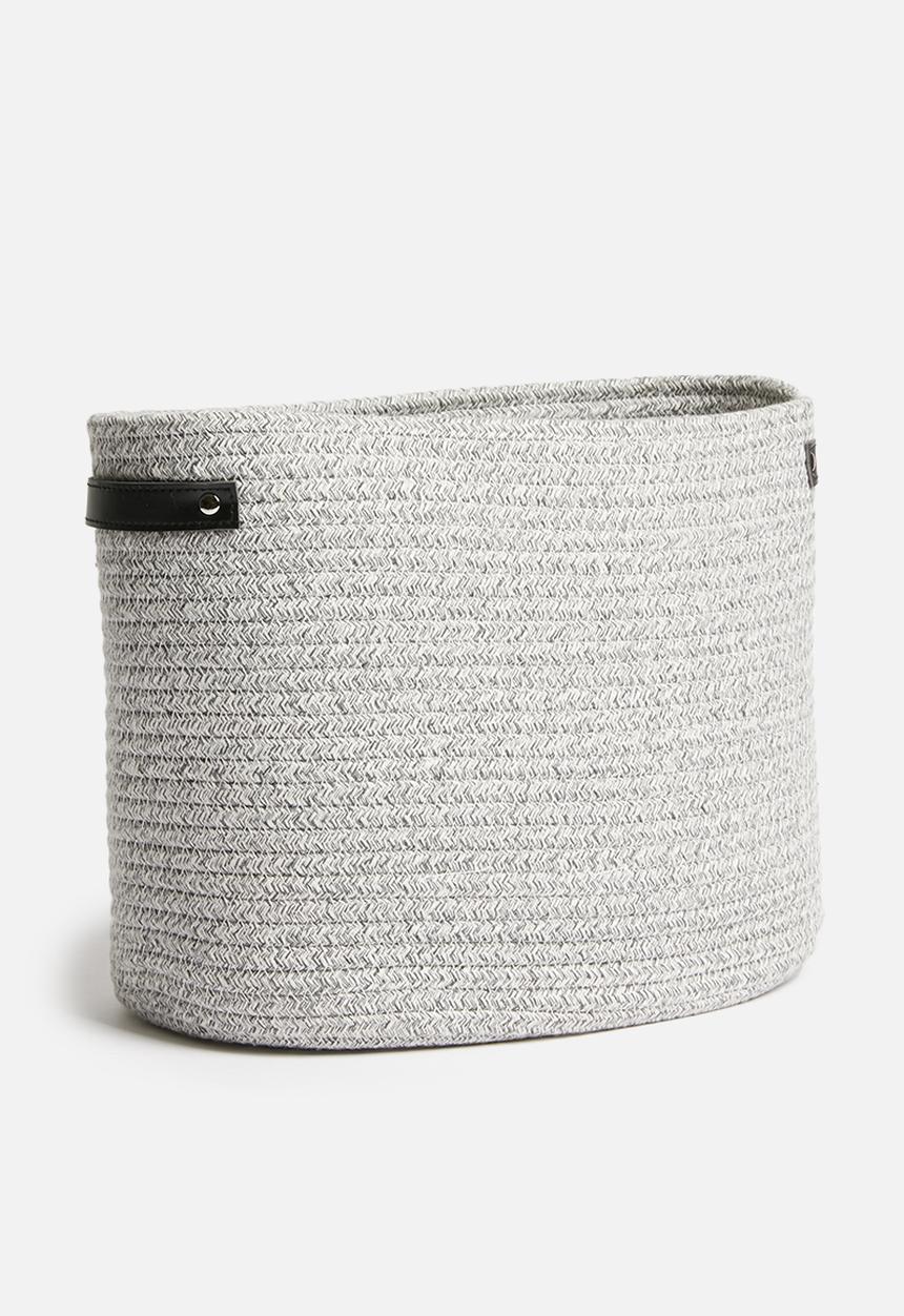 Sixth Floor - Cotton rope storage basket with pu handles - grey 