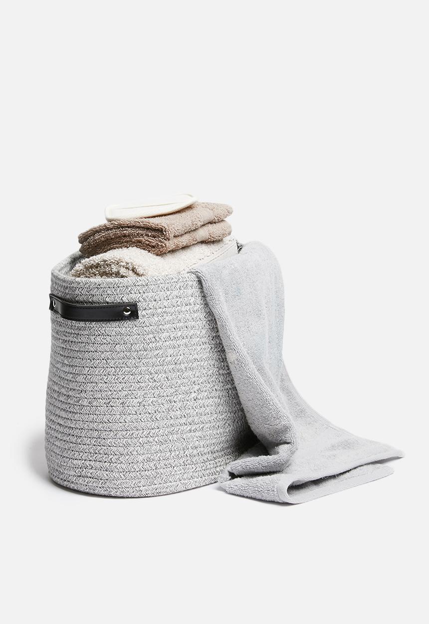 Sixth Floor - Cotton rope storage basket with pu handles - grey 