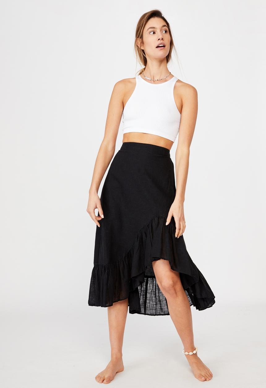 Cotton On - Atlas ruffle midi skirt - black