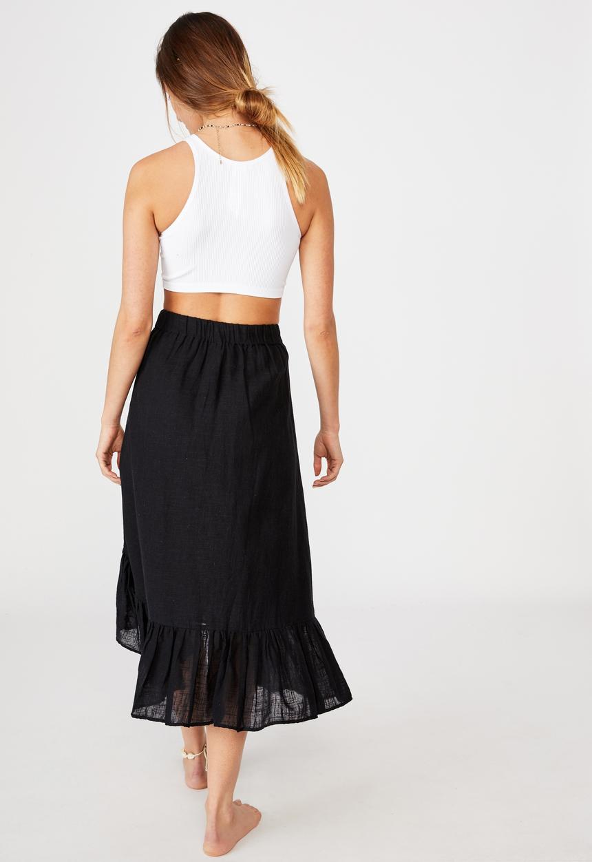 Cotton On - Atlas ruffle midi skirt - black