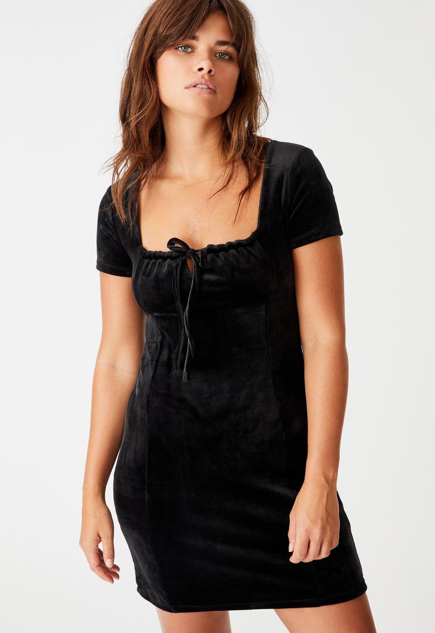 Factorie - Velvet baby doll dress - black